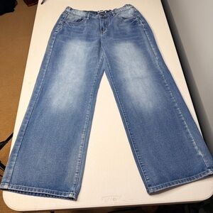 GENERATION K Light Blue Wide Leg Flare Jeans Elastic Waistband in Back